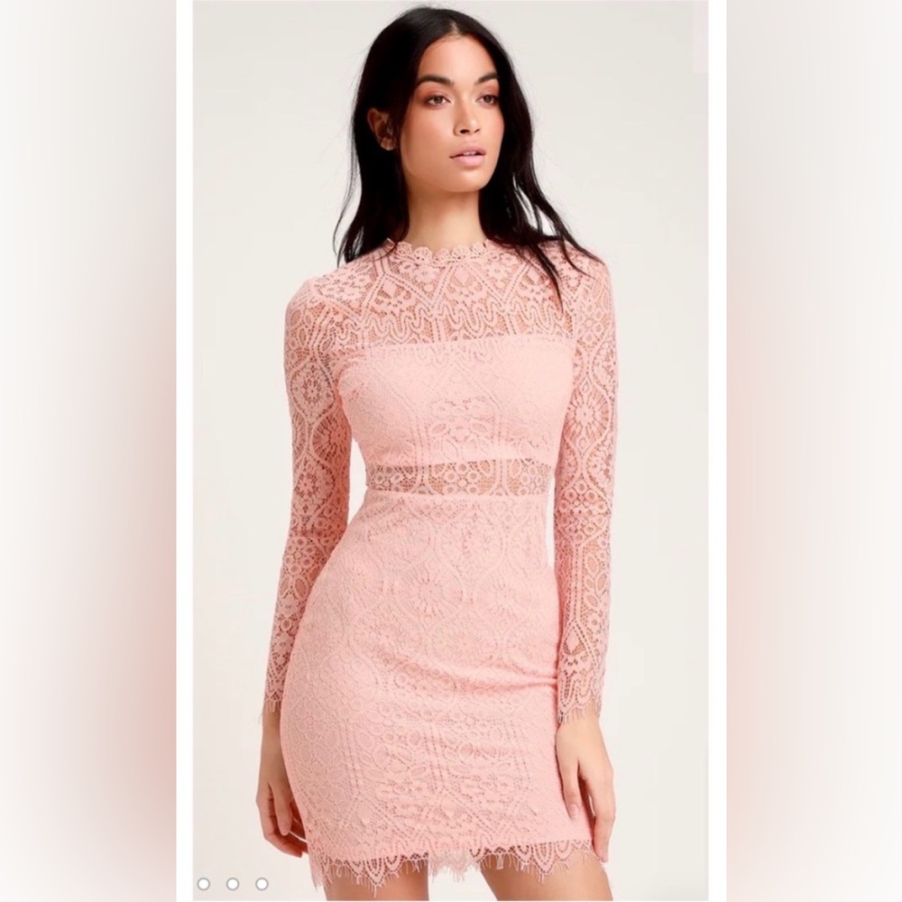 Lulu's Lace Long Sleeve Dress - Blush Pink